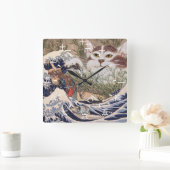 Supernatural Cat at the Great Wave Quadratische Wanduhr (Zuhause)