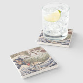 Supernatürliche Katze in der Großen Welle Steinuntersetzer (Seitenansicht)