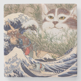 Supernatürliche Katze in der Großen Welle Steinuntersetzer