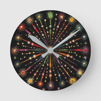 Supernova - Regenbogenstars Galaxy Black Retro Boh Runde Wanduhr