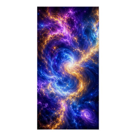 Supernova-Vortex: Gold- und Blaue Weltraum-Kunst Poster (Vorderseite)