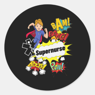 Supernurse Comic Superhero Style Rn Woman Nursing Runder Aufkleber