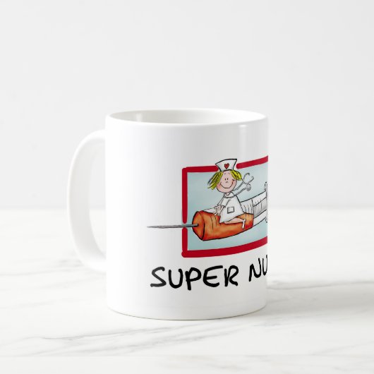 supernurse - humorvolle Cartoon-Krankenschwester Kaffeetasse (Vorderseite Links)