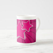 SuperPink-Sterne und Strudel-Hintergrund Porzellantasse (Vorderseite Rechts)