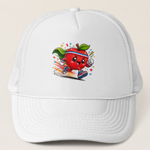 Superroter Apfel Lauf Cartoon Fitness-Maskottchen Truckerkappe