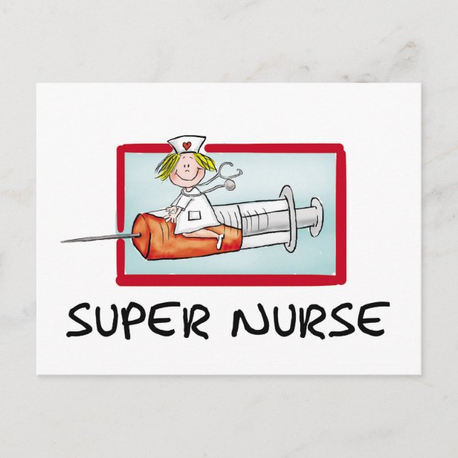 Superschwester - Humorvolle Cartoon Krankenschwest Postkarte (Vorderseite)