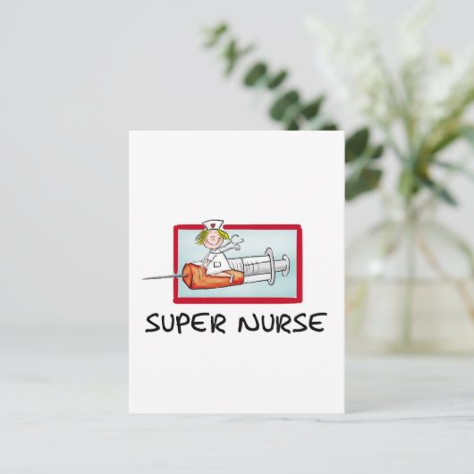 Superschwester - Humorvolle Cartoon Krankenschwest Postkarte (Stehend Vorderseite)