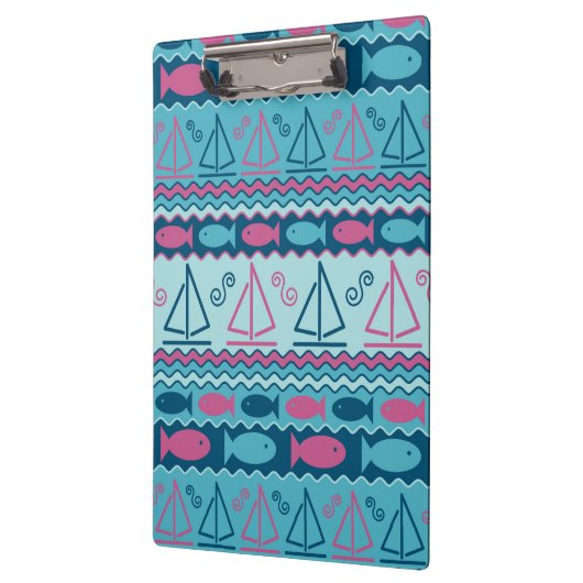 Superspaß-Fisch-und Segelboot-Muster Klemmbrett (Links)