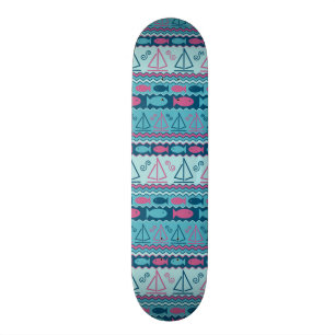 Superspaß-Fisch-und Segelboot-Muster Skateboard