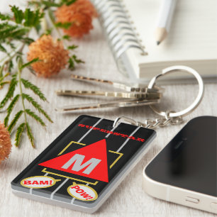 Superstar Cartoon Monogramm Schwarz Rot Schlüsselanhänger