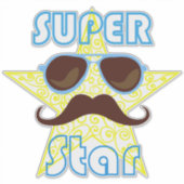 Superstar mit Sonnenbrille und Schnurrbart Aufkleber (Vorderseite)