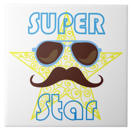 Superstar mit Sonnenbrille und Schnurrbart Fliese (Vorderseite)