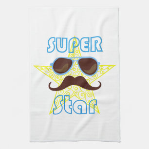 Superstar mit Sonnenbrille und Schnurrbart Geschirrtuch