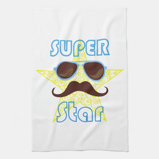 Superstar mit Sonnenbrille und Schnurrbart Geschirrtuch (Vertikal)