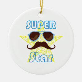 Superstar mit Sonnenbrille und Schnurrbart Keramik Ornament