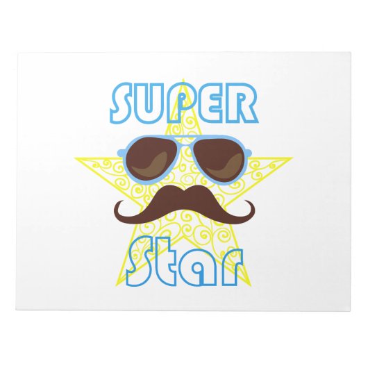 Superstar mit Sonnenbrille und Schnurrbart Notizblock (Vorderseite)
