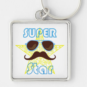Superstar mit Sonnenbrille und Schnurrbart Schlüsselanhänger