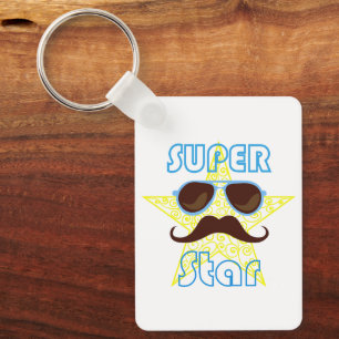 Superstar mit Sonnenbrille und Schnurrbart Schlüsselanhänger