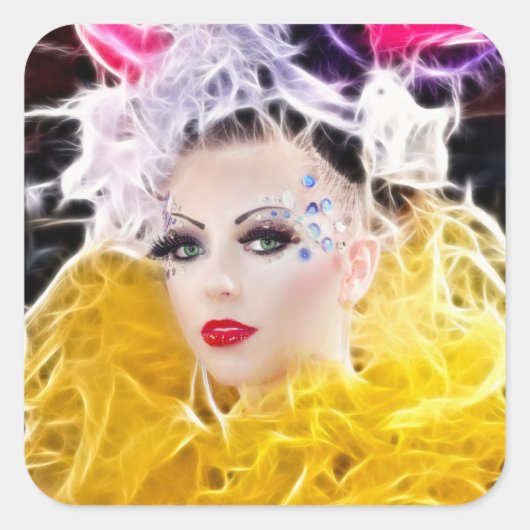 Superstar-Modell in Gelbbraun Quadratischer Aufkleber (Vorderseite)