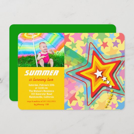 Superstar Rainbow Colorful Birthday Party Einladun Einladung (Vorne/Hinten)