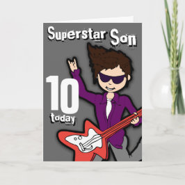 Superstar Son 10. Geburtstag graue rote Jungenkart Karte