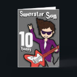Superstar Son 10. Geburtstag graue rote Jungenkart Karte<br><div class="desc">Auf dieser Karte steht: "Superstar Son 10 heute. Innenseite: "Alles Gute zum Geburtstag". Oder passen Sie Ihre eigenen Worte an. Spaß-Karte mit einem Jungen mit dunklem Haar und heller Haut Illustration und Design von Sarah Trett.</div>
