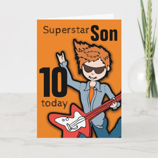 Superstar Son 10th birthday orange boy card Karte (Vorderseite)