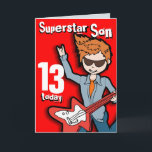 Superstar Son 11. Geburtstagskarte Karte<br><div class="desc">Auf dieser Karte steht: "Superstar Son 13 heute. Innen: "Happy Birthday". Oder passen Sie Ihre eigenen Worte an. Spielkarte,  die ausschließlich von Sarah Trett entworfen wurde.</div>