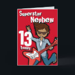 Superstar Son 11. Geburtstagskarte Karte<br><div class="desc">Diese Karte liest heute Superstar Nephew 13. Innenseite: Alles Gute zum Geburtstag oder Sie können sich mit Ihren eigenen Worten anpassen. Spaß roter dunkler Haar Junge spielen seine E-Gitarre mit origineller Kunst und entworfen von Sarah Trett für www.mylittleeden.com</div>