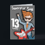 Superstar Son 11. Geburtstagskarte Karte<br><div class="desc">Auf dieser Karte steht: "Superstar Son 13 heute. Innen: "Happy Birthday". Oder passen Sie Ihre eigenen Worte an. Spielkarte,  die ausschließlich von Sarah Trett entworfen wurde.</div>