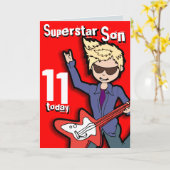 Superstar Son 11th birthday red blonde boy card Karte (Gelbe Blume)