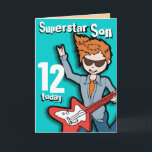 Superstar Son 12. Geburtstagskarte Aqua Karte<br><div class="desc">Auf dieser Karte steht: "Superstar Son 12 heute. Innen: "Herzlichen Glückwunsch zum Geburtstag". Oder passen Sie Ihre eigenen Worte an. Spielkarte,  die ausschließlich von Sarah Trett entworfen wurde.</div>