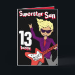 Superstar Son 13. Geburtstag rote blonde Haarkarte Karte<br><div class="desc">Auf dieser Karte steht heute Superstar Son 13. Inside Happy Birthday,  oder Sie können mit Ihren eigenen Worten anpassen. Fun Card Rock Star Junge spielt eine elektrische Gitarre und Design von Sarah Trett für www.mylittleeden.com</div>