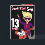 Superstar Son 13. Geburtstag rote blonde Haarkarte Karte<br><div class="desc">Auf dieser Karte steht heute Superstar Son 13. Inside Happy Birthday,  oder Sie können mit Ihren eigenen Worten anpassen. Fun Card Rock Star Junge spielt eine elektrische Gitarre und Design von Sarah Trett für www.mylittleeden.com</div>
