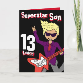 Superstar Son 13. Geburtstag rote blonde Haarkarte Karte