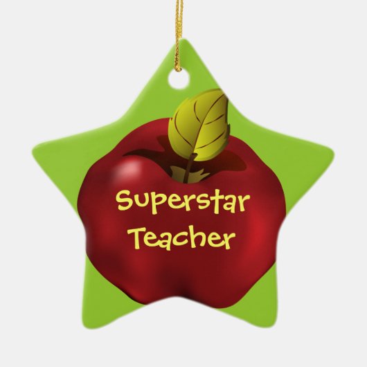 Superstar Teacher Red Apple Weihnachten Keramikornament (Vorne)