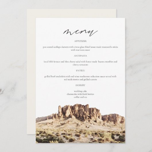 SUPERSTITION MOUNTAIN Watercolor Wedding Menu Card Menükarte (Vorne/Hinten)