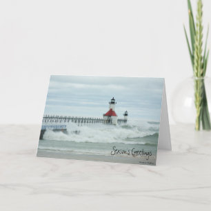 Superstorm Sandy Lake Michigan Lighthouse Card Feiertagskarte