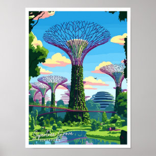 Supertree Grove Singapur Art Travel Illustration Poster