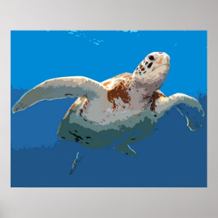 Suppenschildkröte-Holzschnitt Poster