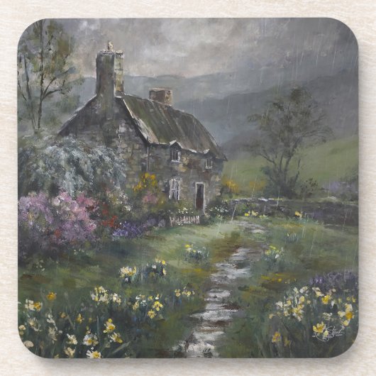 "Suppentag - Ein englisches Cottage" Getränkeuntersetzer (Vorderseite)