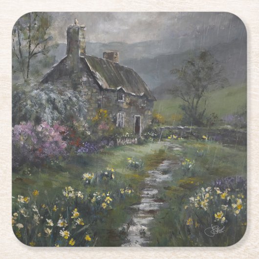 "Suppentag - Ein englisches Cottage" Rechteckiger Pappuntersetzer (Vorderseite)