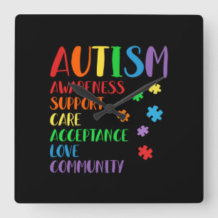 Support Care Acceptance Ally Autism Awareness Quadratische Wanduhr