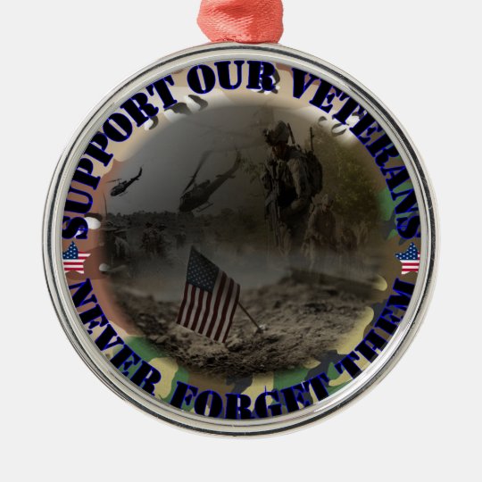 Support our Veterans ... USA Rundes Silberfarbenes Ornament