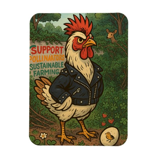 Support Polinators Cool Rooster in Leather Jacket Magnet (Vertikal)