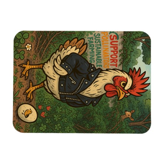 Support Polinators Cool Rooster in Leather Jacket Magnet (Horizontal)