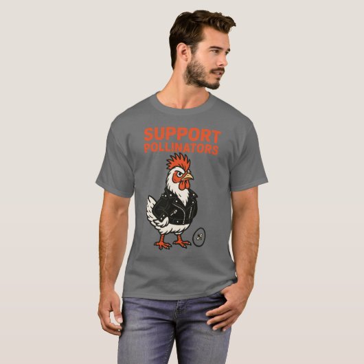Support Polinators Cool Rooster in Leather Jacket T-Shirt (Vorne ganz)