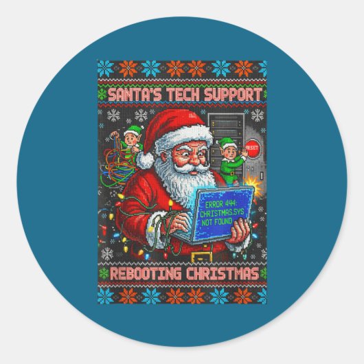 Support s Tech Santa Ugly Rebooting Runder Aufkleber (Vorderseite)