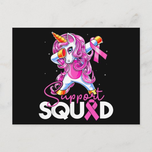 Support Squad Breast Cancer Awareness Pink Unicorn Postkarte (Vorderseite)