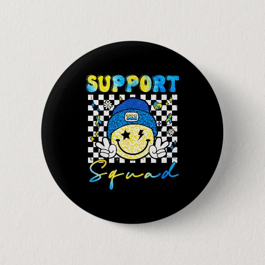 Support Squad Groovy Down Syndrome Awareness Smile Button (Vorderseite)